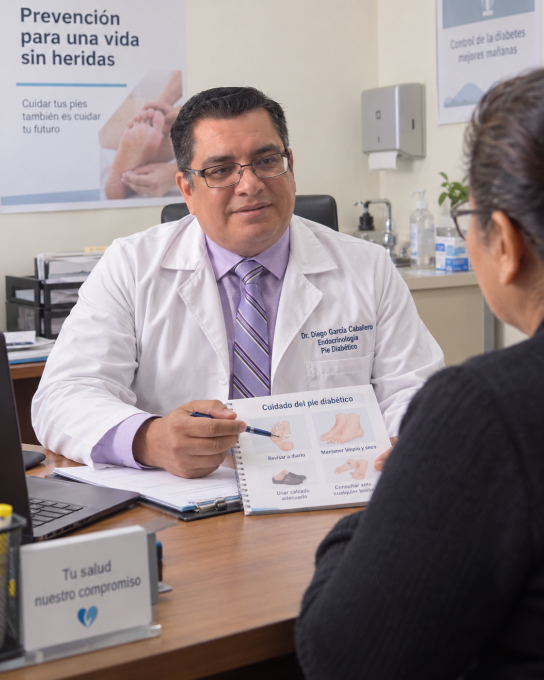 Dr. Diego García Caballero atendiendo a paciente en Clínica de Pie Diabético y Heridas en Hidalgo